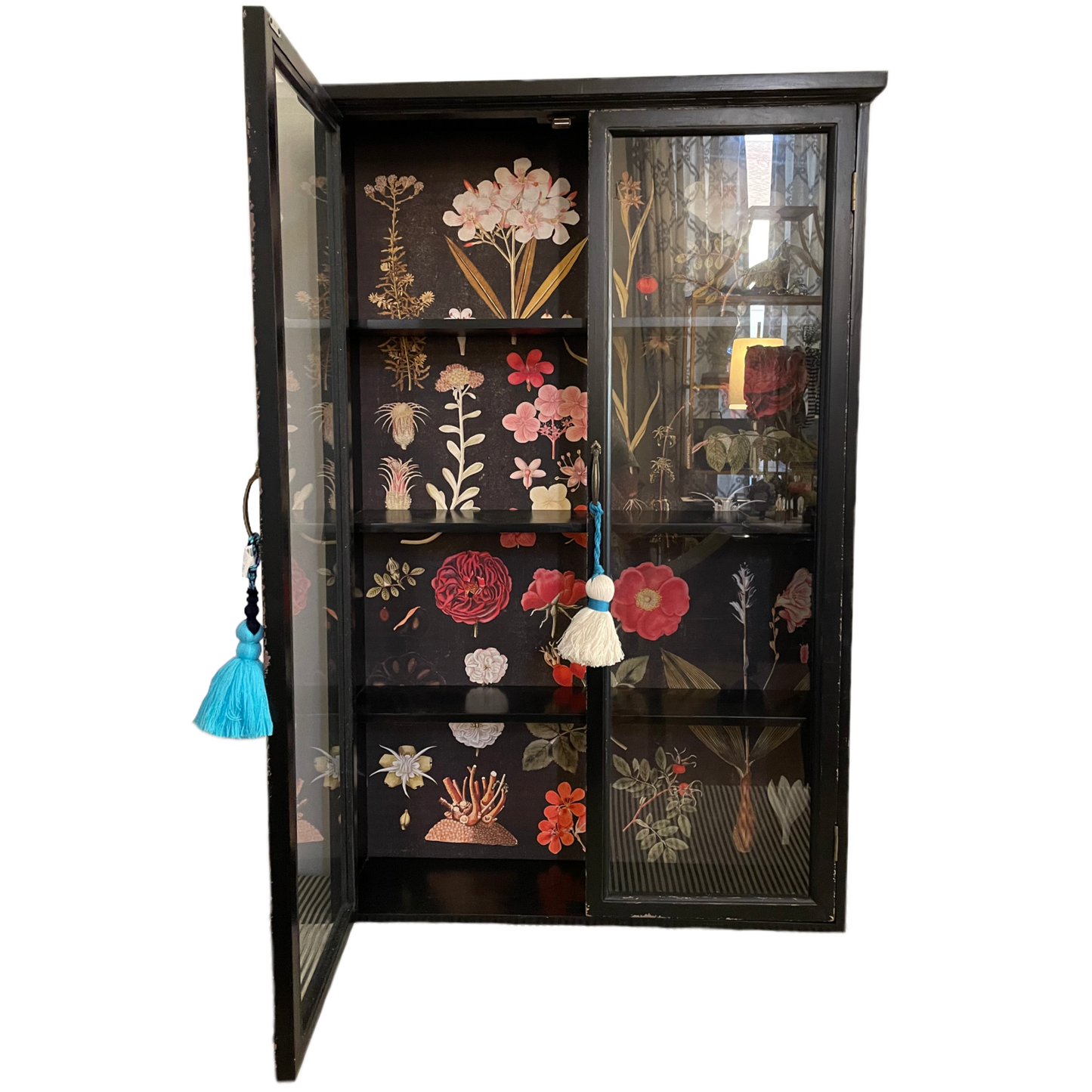 Black Floral Print Floating Cabinet