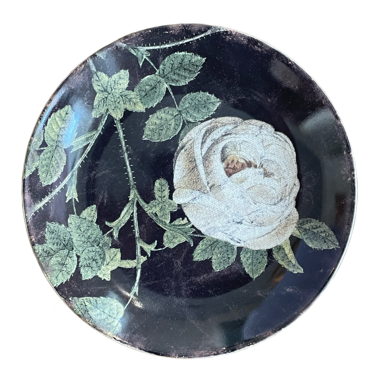 Black Floral Print Plate
