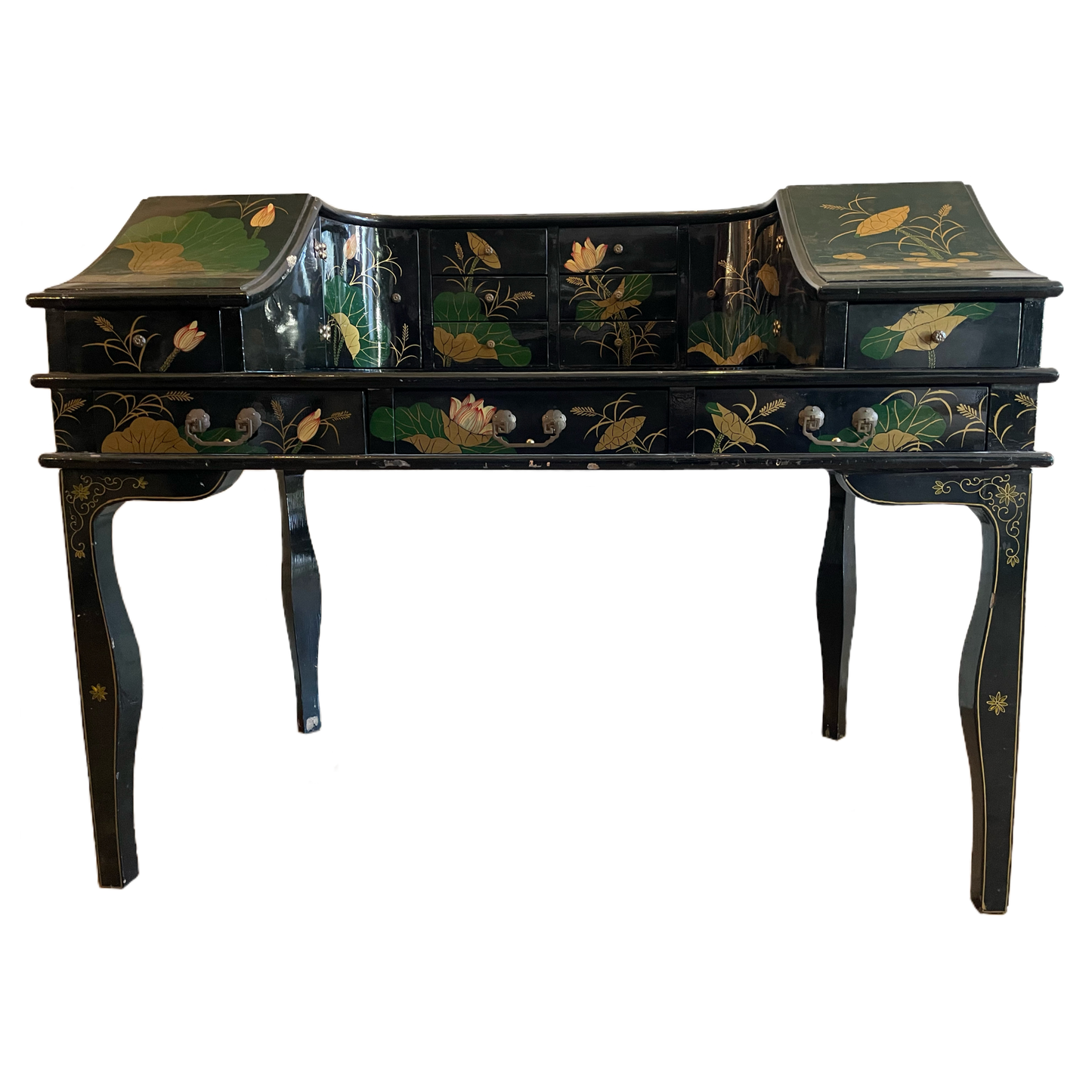 Black Lacquer Vintage Desk & Chair