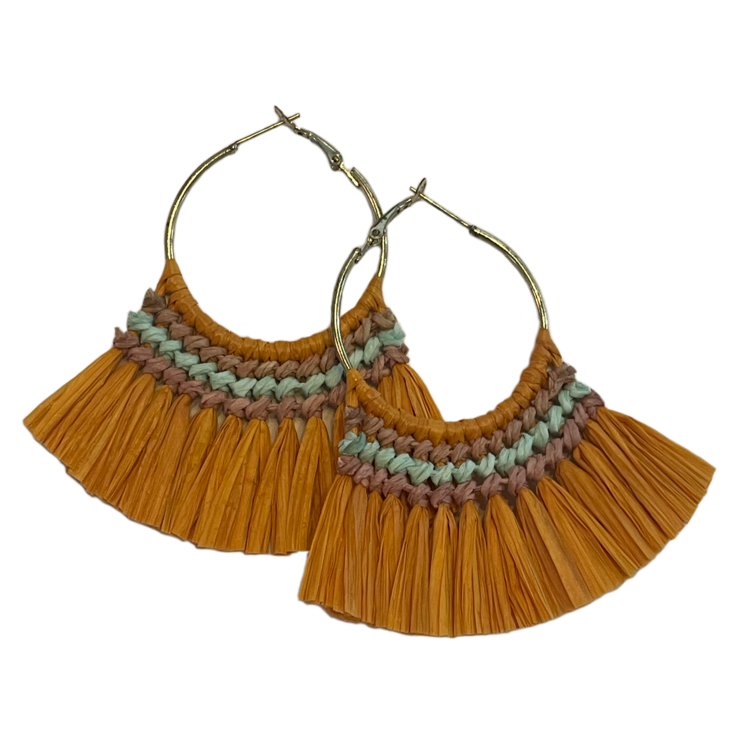 Gold Hoop Raffia Earrings