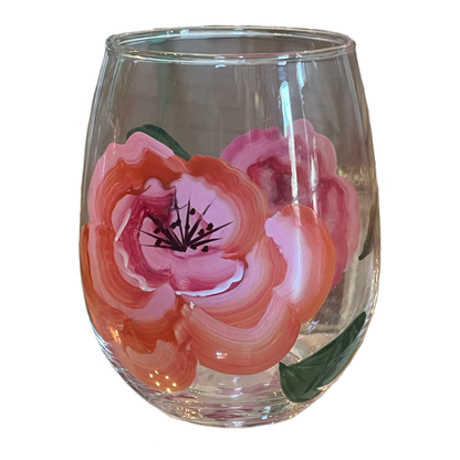 Painted Roses Wine Glass