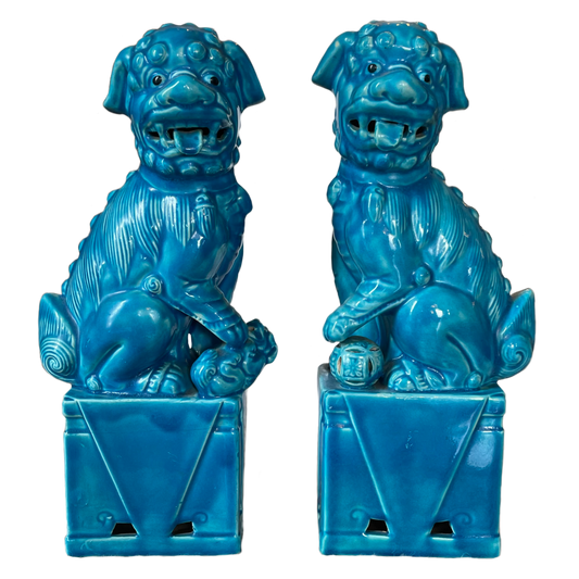 Turquoise Vintage Ceramic Foo Dog Pair