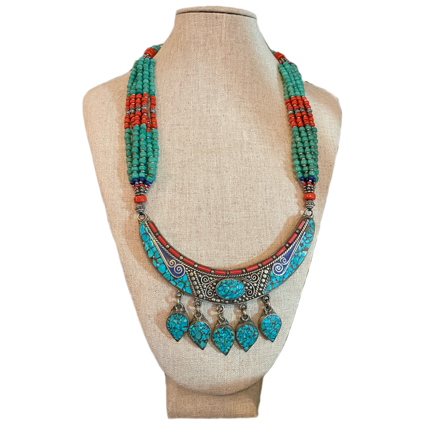 Turquoise, Coral, & Lapis Necklace