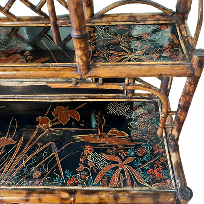 Vintage Bamboo Mirror Etagere