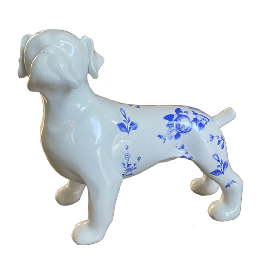 White & Blue Floral Boxer Dog Statuette