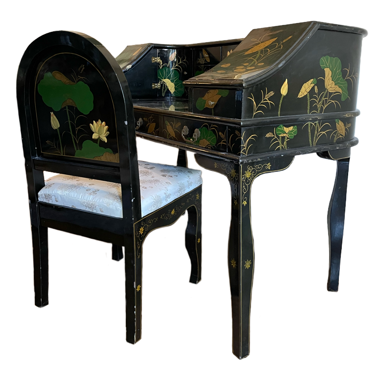 Black Lacquer Vintage Desk & Chair