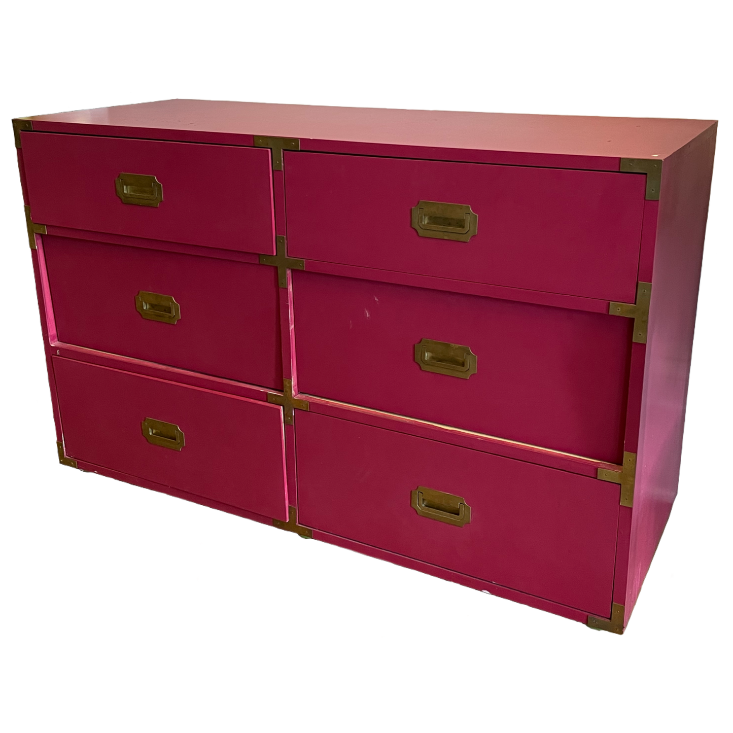 Raspberry-Red Dresser With Brass Accents