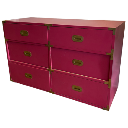 Raspberry-Red Dresser With Brass Accents